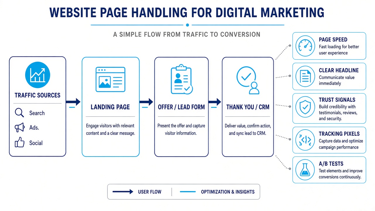 Landing page handling flow from traffic to CRM