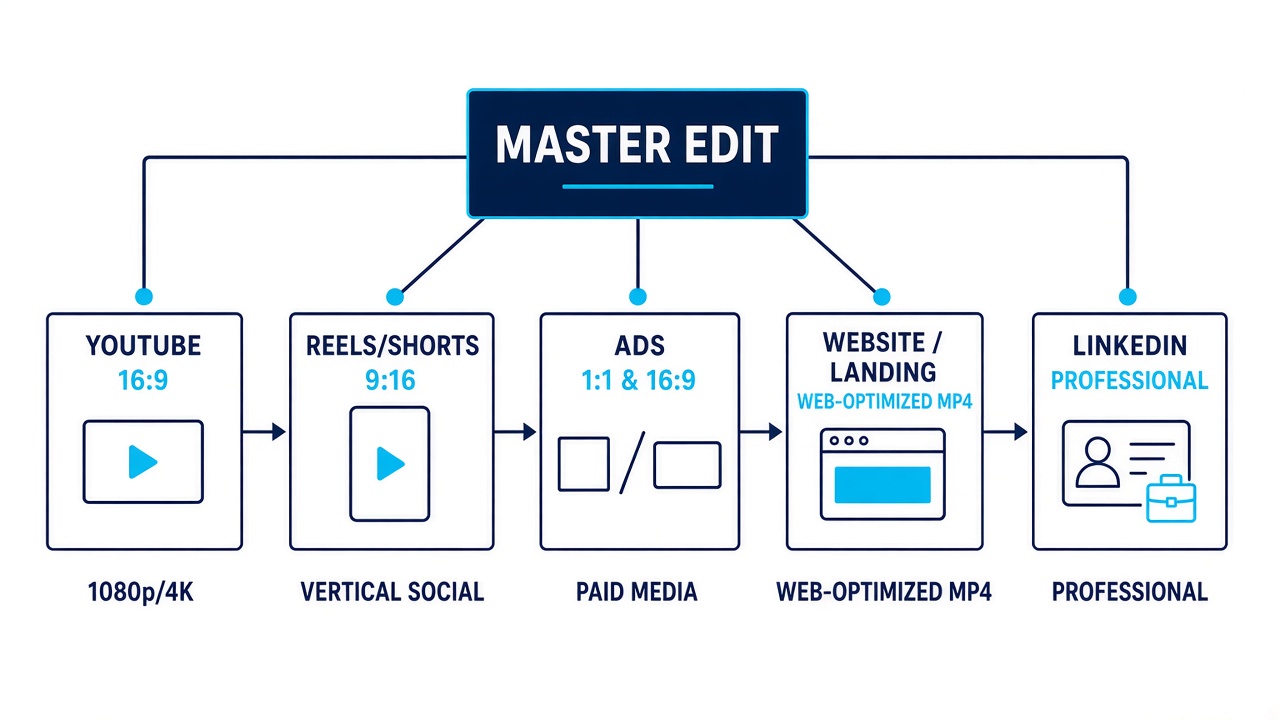 Multi-format video export diagram for web and social